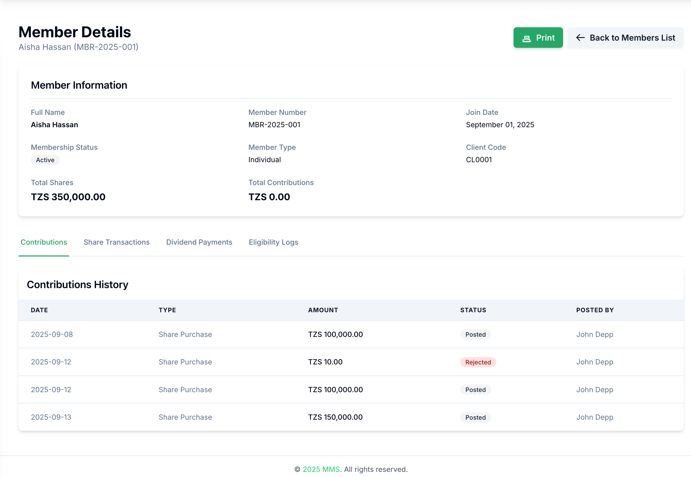 Dashboard of our SACCOS Management System