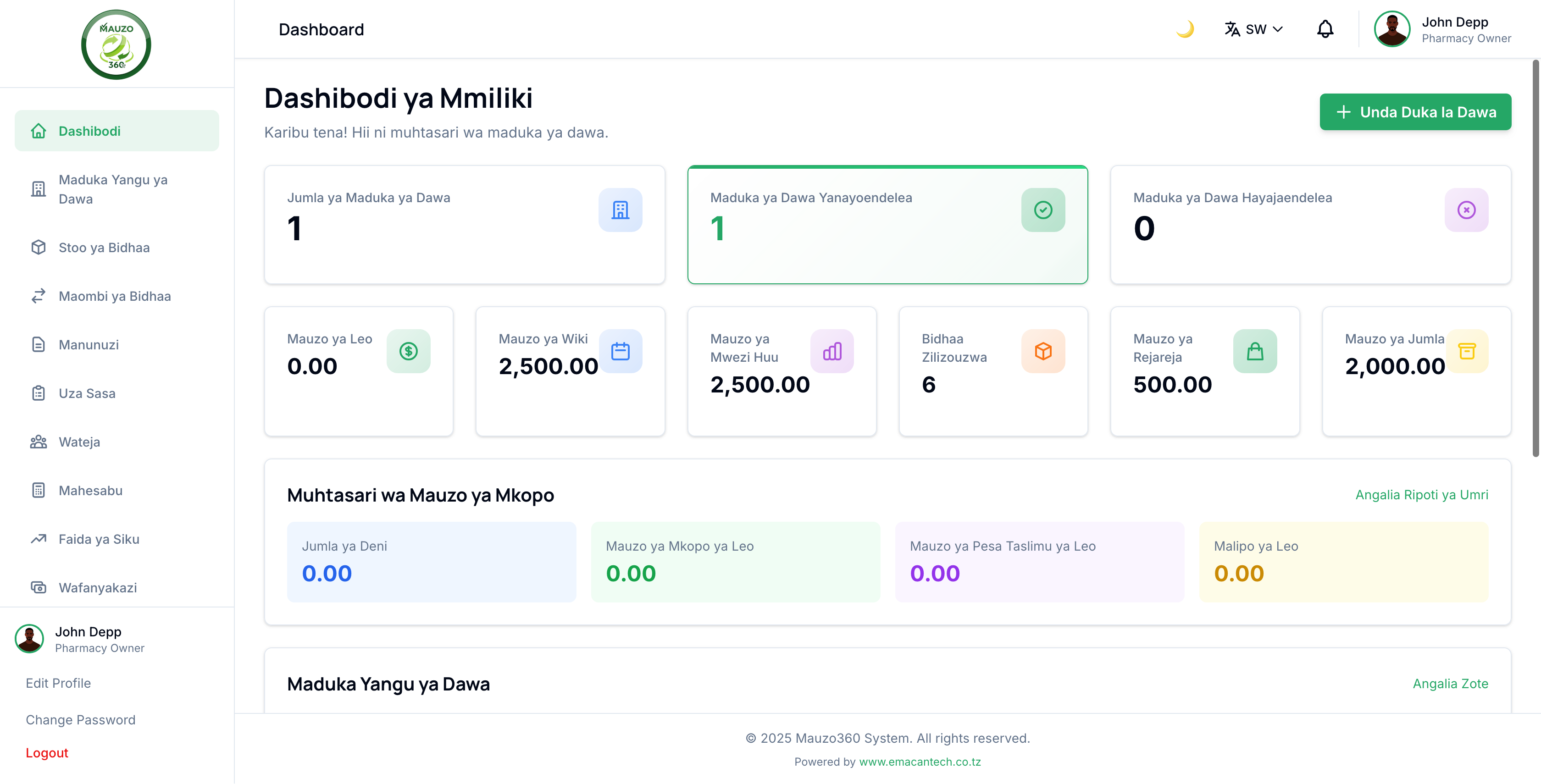 Mauzo360 Owner Dashboard